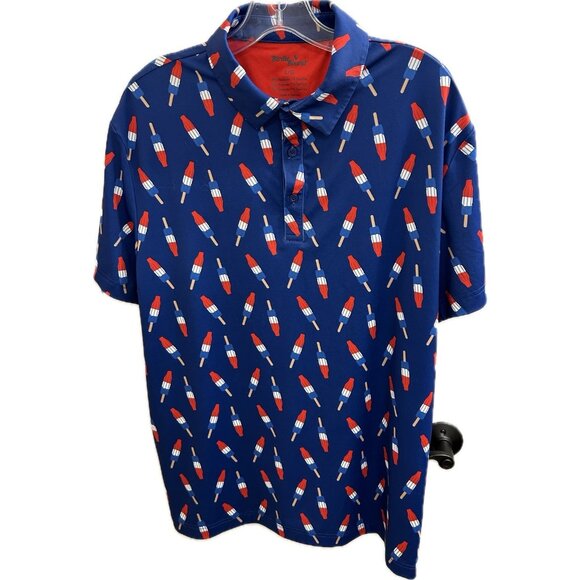 Birdie Bound Men's Large Polo Blue Red White With Popsicles Patriotic - Picture 1 of 8